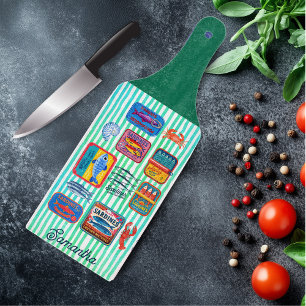 Planche À Découper Boîtes de sardines rayées de menthe mignonnes