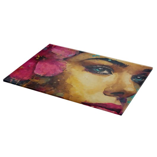 Planche À Découper Bold Pink Hibiscus et femme Portrait Abstrait (Coin)