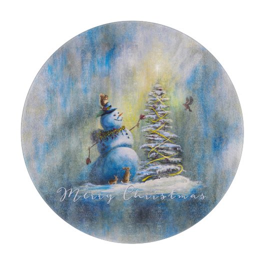 Planche À Découper Bonhomme de neige 12" Rond (Devant)
