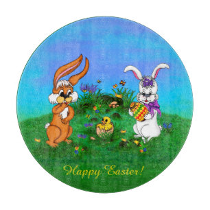 Planche À Découper Bonne Pâques ! Lapin avec lapin et poussin