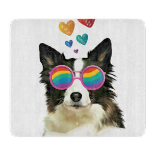 Planche À Découper Border Collie Chien avec coeurs Saint-Valentin