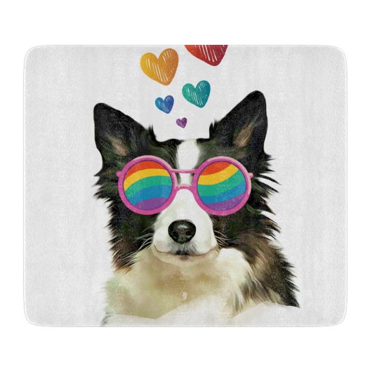 Planche À Découper Border Collie Chien avec coeurs Saint-Valentin (Devant)