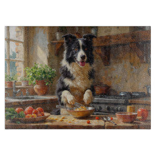 Planche À Découper Border Collie Cuisinant dans la Cuisine