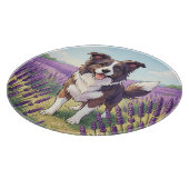 Planche À Découper Border Collie Heureux Champ de Lavande (Coin)