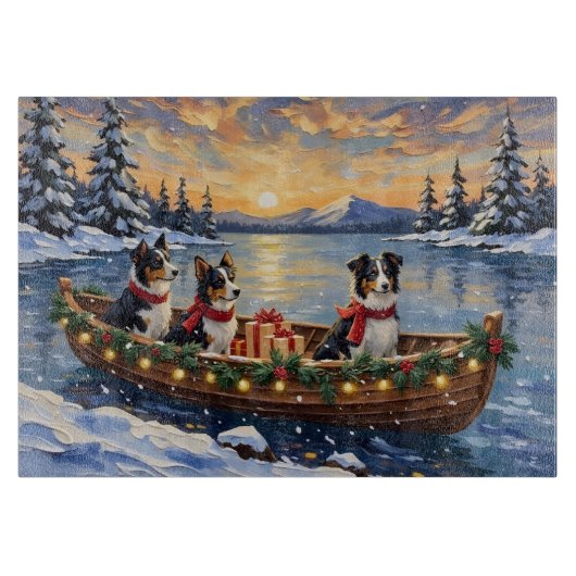 Planche À Découper Border Collie Noël Bateau Vacances (Devant)