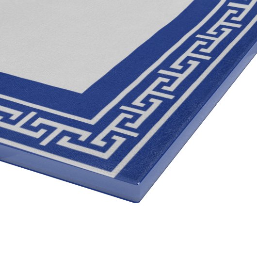 Planche À Découper Bordure clé grecque bleu et blanc (Coin)