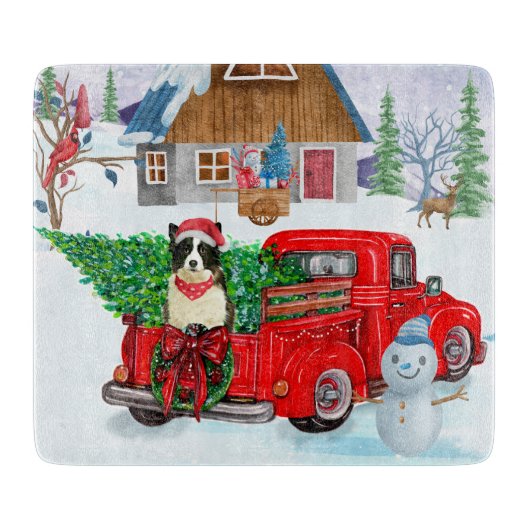 Planche À Découper Bordure Collie chien dans la livraison de Noël Cam (Devant)