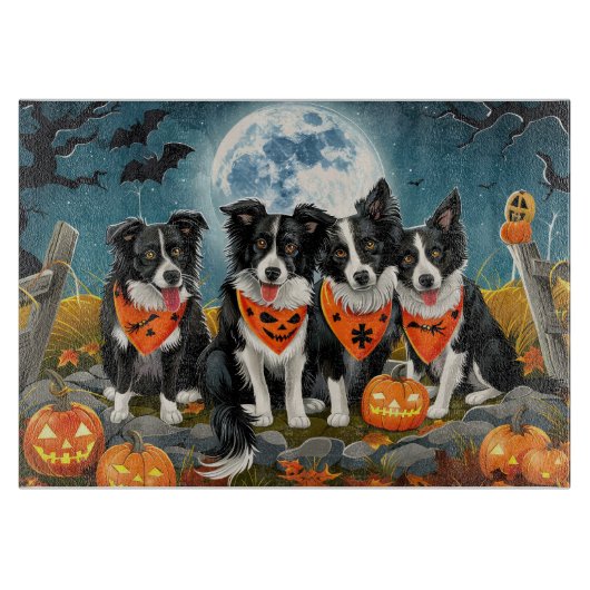 Planche À Découper Bordure Collie Halloween Éffrayant (Devant)