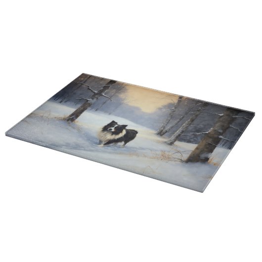 Planche À Découper Bordure Collie Laisser neiger Noël (Coin)