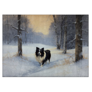 Planche À Découper Bordure Collie Laisser neiger Noël