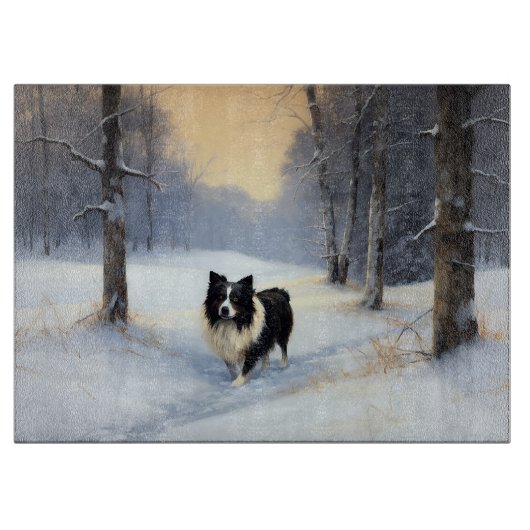 Planche À Découper Bordure Collie Laisser neiger Noël (Devant)