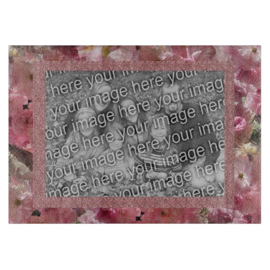 Planche À Découper Bordure des fleurs de printemps roses (Devant)