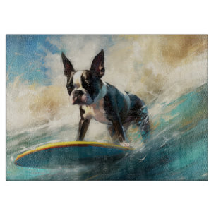 Planche À Découper Boston Terrier Beach Surfing Peinture