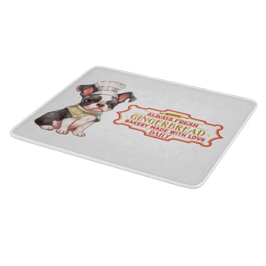 Planche À Découper Boston Terrier Chef Cuisine Du pain d'épices (Coin)