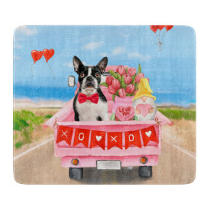 Planche À Découper Boston Terrier Chien Valentine's Day Truck Hearts