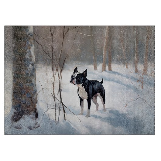 Planche À Découper Boston Terrier Qu'il neige Noël (Devant)