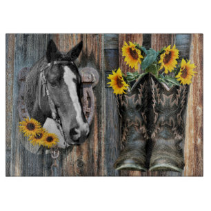 Planche À Découper Bottes de cowboy Rustique Western Horse Tournesols
