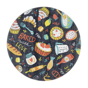 Planche À Découper boulangerie rétro, points, éléments floraux.