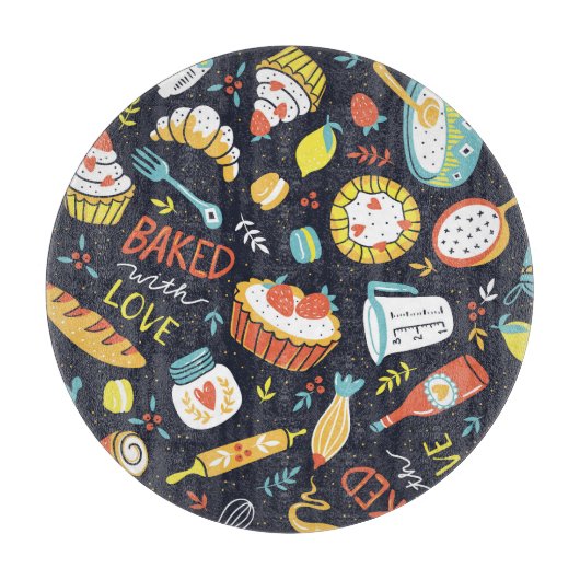 Planche À Découper boulangerie rétro, points, éléments floraux. (Devant)