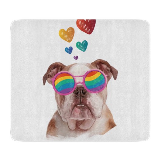 Planche À Découper Bouledogue anglais avec coeurs Saint-Valentin (Devant)