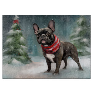 Planche À Découper Bouledogue français dans la neige Noël