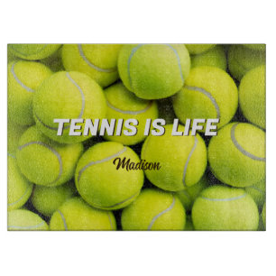 Planche À Découper Boules de tennis de nom et de texte personnalisées