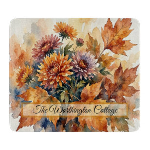 Planche À Découper Bouquet d'automne à l'aquarelle de chrysanthème et