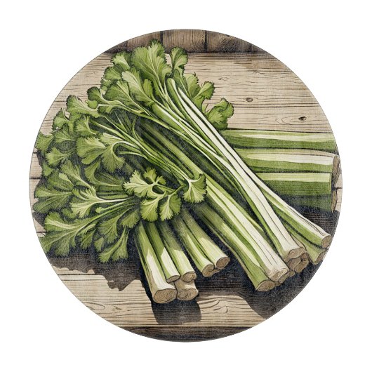 Planche À Découper Bouquet de céleri frais sur bois (Devant)