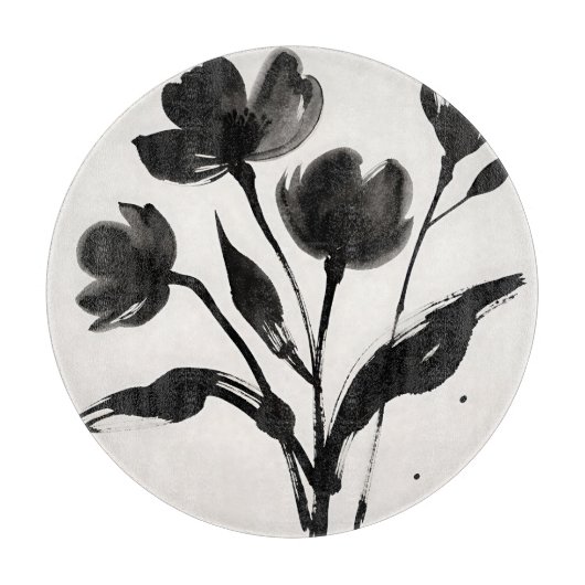 Planche À Découper Bouquet de fleurs à l'encre noire (Devant)