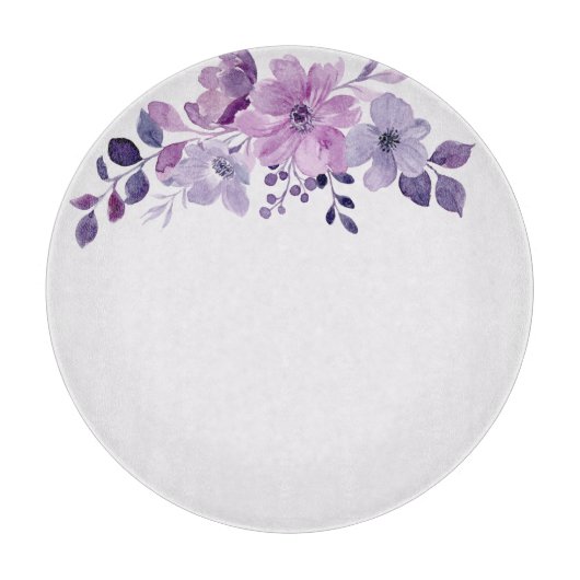 Planche À Découper Bouquet de fleurs violettes à l'aquarelle (Devant)