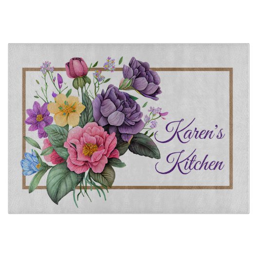 Planche À Découper Bouquet de rose violet customisé (Devant)