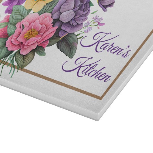 Planche À Découper Bouquet de rose violet customisé (Coin)