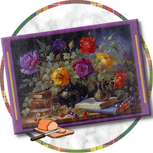 PLANCHE À DÉCOUPER - Bouquet floral sur une table