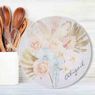 Planche À Découper Bouquet Floral Tropical Fleur Élégant avec Monogra