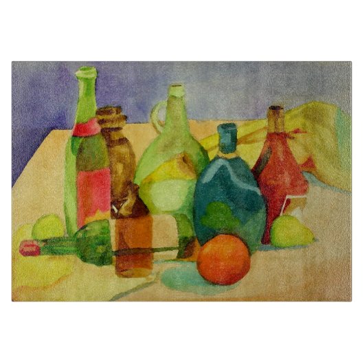 Planche À Découper Bouteilles aquarelles (Devant)