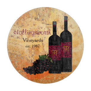 Planche À Découper Bouteilles et raisins de vin décorés d'un