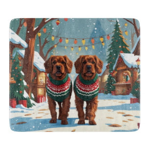 Planche À Découper Bouviers des Flandres Chiens Noël Neige Vacances 