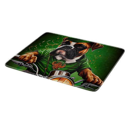 Planche À Découper Boxer Chien Conduite Vélo St. Patrick's Day (Coin)