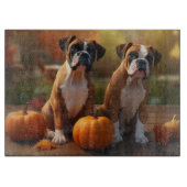 Planche À Découper Boxer Chiot Automne Citrouille de plaisir (Devant)