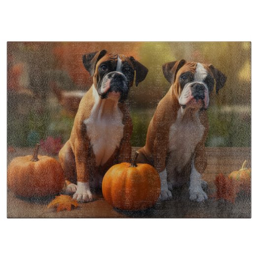 Planche À Découper Boxer Chiot Automne Citrouille de plaisir (Devant)