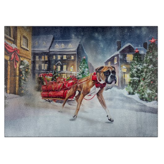 Planche À Découper Boxeur Saison des Fêtes de Noël (Devant)