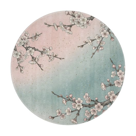 Planche À Découper Branches de cerisier rose délicat Sakura (Devant)