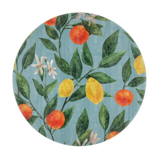 Planche À Découper Branches de Citrus : Motif ornemental à l'aquarell (Devant)