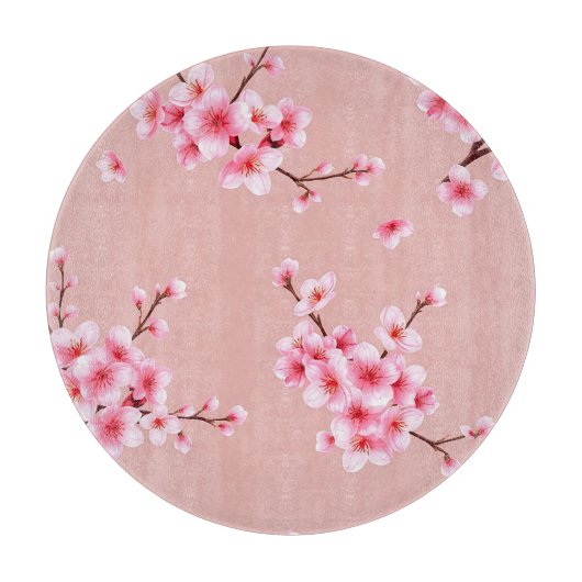 Planche À Découper Branches de fleurs de cerisier rose motif (Devant)