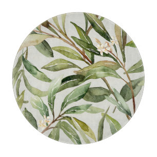 Planche À Découper Branches d'olivier à l'aquarelle Botanique