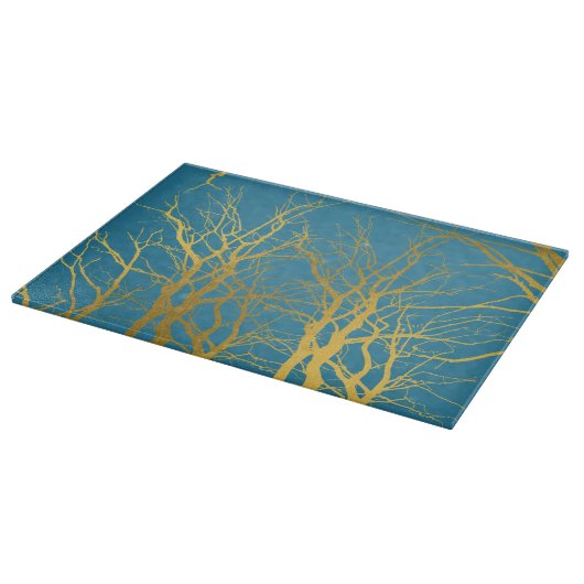 Planche À Découper Branches Gold Tree Motif Arrière - plan bleu (Coin)