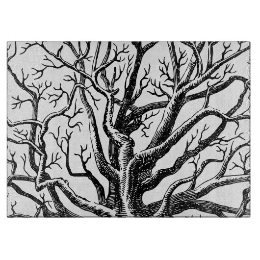 Planche À Découper Branches rustiques Abstraites en noir et blanc (Devant)