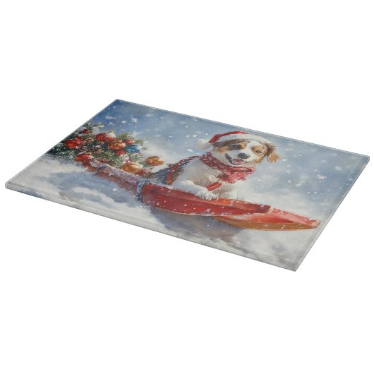 Planche À Découper Brittany Spaniel Dog à Sledge Noël (Coin)