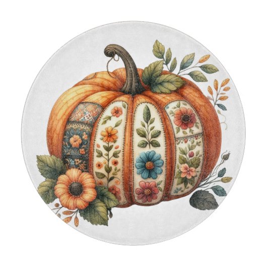 PLANCHE À DÉCOUPER BRODERIE COLORÉE REGARD AUTOMNE CITROUILLE (Devant)