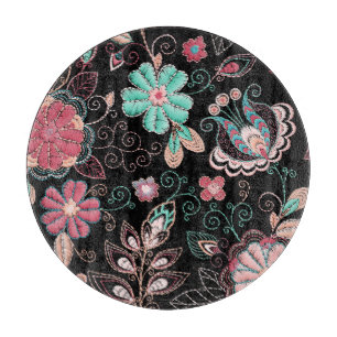 Planche À Découper Broderie florale vintage Motif foncé